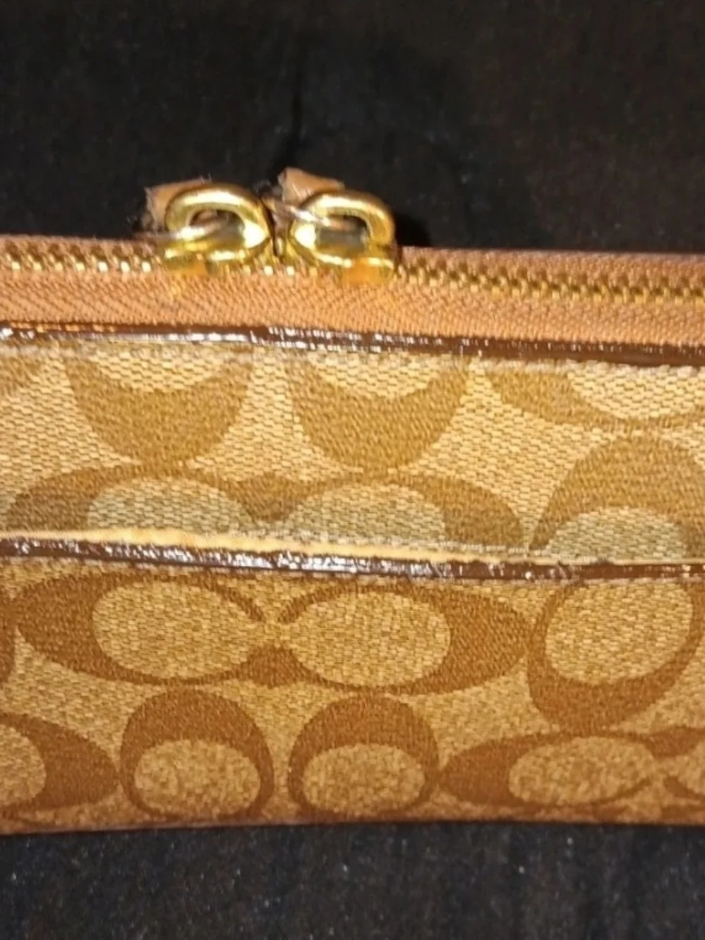 Coach Signature Canvas Tan Double Zipper Wallet
